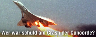 Die brennende Concorde der Air France kurz nach dem Abheben am Pariser Flughafen Charles de Gaulle