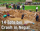 &Uuml;bersicht &uuml;ber die Absturzstelle eines Kleinflugzeugs in Nepal