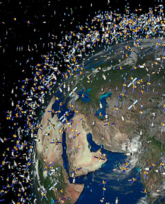 Computergeneriertes Bild von Weltraumschrott der die Erde umkreist