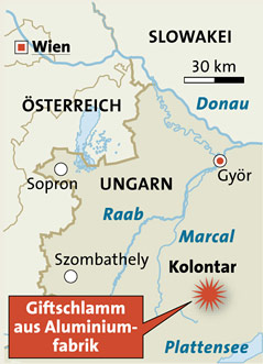 © APA/M. Hirsch/mh Grafik von der Giftschlamm-Katastrophe in Ungarn
