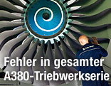 Rolls-Royce-Techniker arbeitet an einem A380-Triebwerk