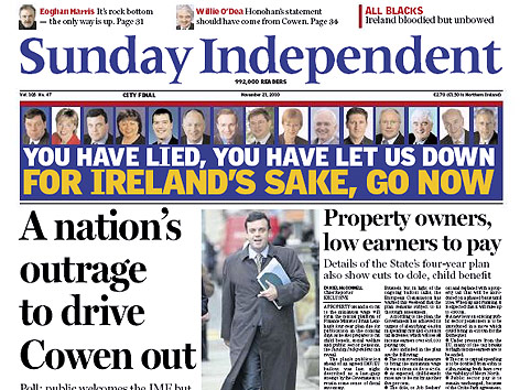 © Sunday Independent/Screenshot Titelseite der Zeitung Sunday Independent