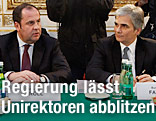 Bundeskanzler Faymann mit Vizekanzler Pröll und Wissenschaftsministerin Karl