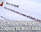 Browsermeldung gibt an, dass wikileaks.org nicht gefunden werden konnte