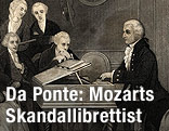 Kupferstich zeigt Mozart und Publikum bei der Premiere von Don Giovanni in Wien