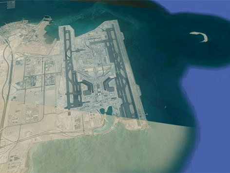 Luftansicht der Baustelle des Flughafens in Doha