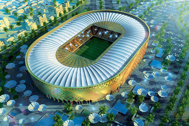 Ein Modell des University Stadion in Doha