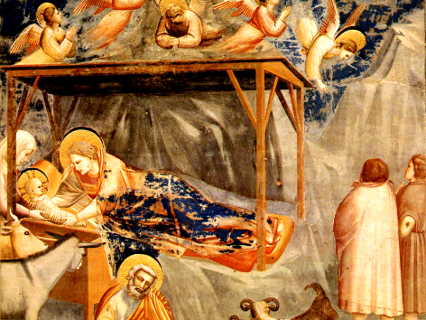 Giotto, Nativita, Darstellung der Geburts Jesu in der Capella degli Scrovegni, Padua, 1304-06