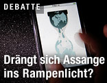 WikiLeaks-Logo auf Smartphonedisplay