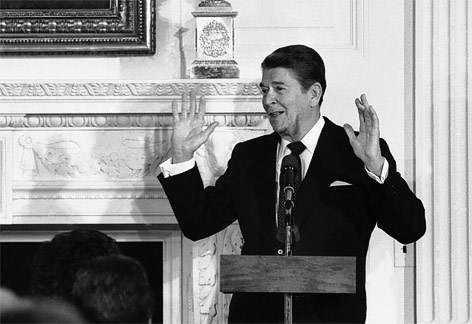 © AP/J. Scott Applewhite Ehemaliger US-Präsident Ronald Reagan hält eine Rede