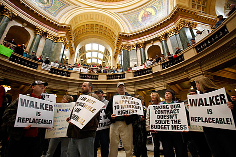 © AP/Andy Manis Besetztes Kapitol in Wisconsin