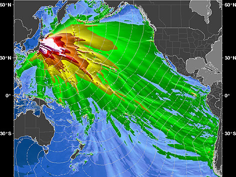 © AP/Nathan Becker - Pacific Tsunami Warning Center Grafik über die voraussichtliche Ausdehnung des Tsunami