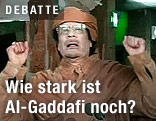 Der libyische Staatsführer Muammar Al-Gaddafi bei einer Rede