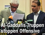 Libyens Au&szlig;enminister Mussa Kussa und Dolmetscher
