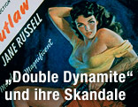 Jane Russell auf dem Filmplakat für die Howard-Hughes-Produktion "Geächtet"