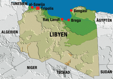 © Graphi-Ogre/ORF.at (Montage) Libyens Landkarte mit Nachbarstaaten