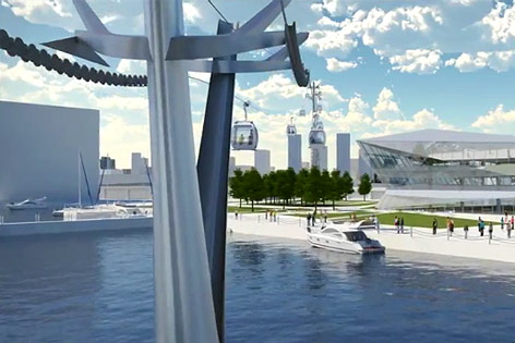 © Mace Ltd. Computeranimation der Seilbahn in London