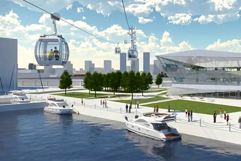 © Mace Ltd. Computeranimation der Seilbahn in London