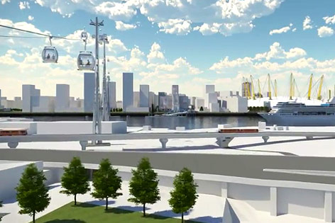 © Mace Ltd. Computeranimation der Seilbahn in London