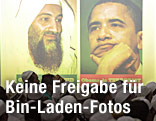 Projektion der Fotos von Bin Laden und Obama