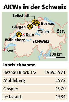 © APA/M. Schmitt Übersichtskarte Schweizer AKWs