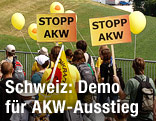 Atomgegner demonstrieren vor einem Kraftwerk