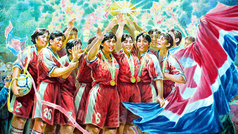 Illustration des nordkoreanischen Frauenfußball-Nationalteams