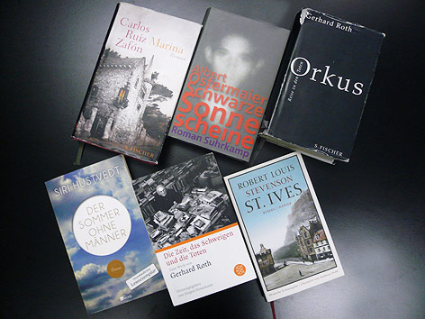 © ORF.at/Doris Rauh Buchcover: Stevenson "St. Ives", Hosemann "Gerhard Roth", Hustvedt "Der Sommer ohne Männer"; Roth "Orkus", Ostermaier "Schwarze Sonne scheine" und Zafon "Marina"