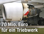 Besch&auml;digtes Triebwerk einer A380 der Qantas Airline
