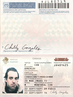 Gefaktes kanadisches Passport von Chilly Gonzales
