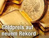 Goldbarren und Goldmünzen