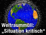 Computersimulation der Erde umgeben von Weltraummüll