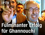 Rachid Ghannouchi, Anf&uuml;hrer der Ennahdha-Bewegung, jubelt nach seinem Wahlerfolg