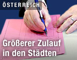 Person unterschreibt das Bildungsvolksbegehren