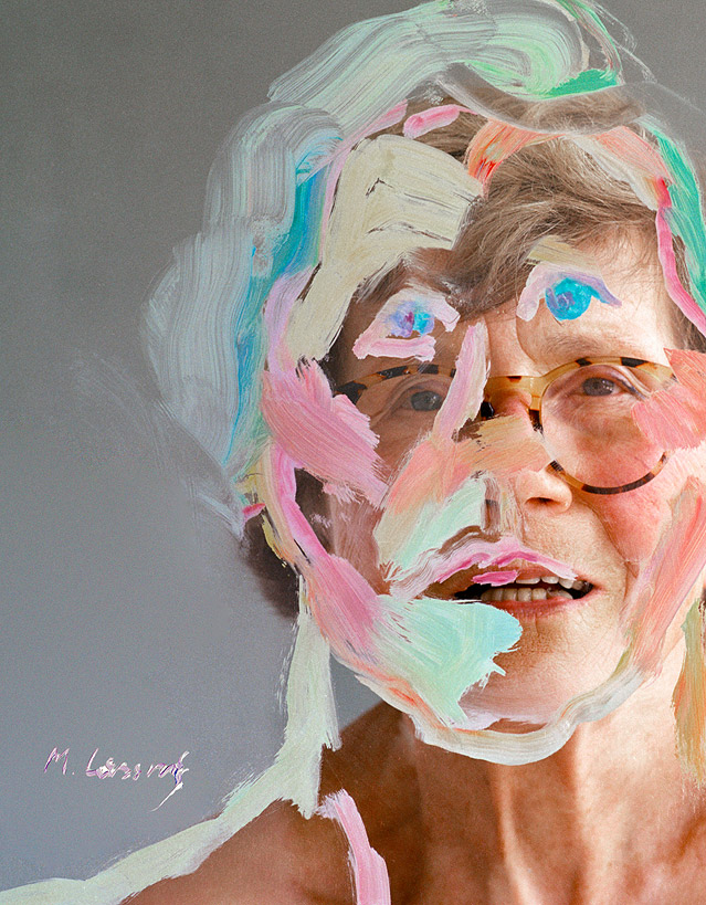 © Horst Stasny Portrait von Maria Lassnig, mit bunten Farben übermalt