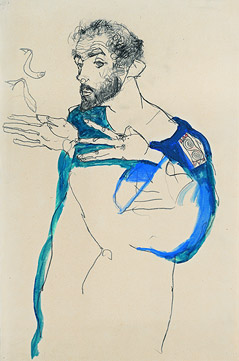 © APA/Leopold Museum, Wien Egon Schieles Darstellung von Gustav Klimt im blauen Malerkittel