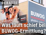 Ein Plakat der Bundeswohnungen (BUWOG) am Firmensitz in Wien Hietzing