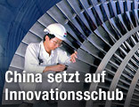 Forscher begutachtet Turbine