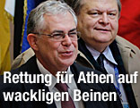 Ministerpr&auml;sident Lucas Papademos und Finanzminister Evangelos Venizelos
