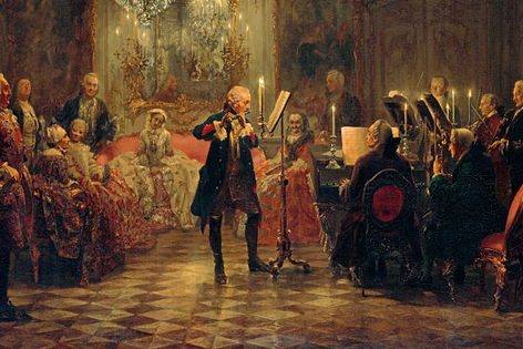 © Alte Nationalgalerie, Berlin Adolph von Menzel, Friedrich beim Flötenspiel in Sanssouci, Gemälde