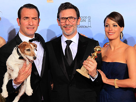 © Reuters/Lucy Nicholson Schauspieler Jean Dujardin, Regisseur Michel Hazanavicius und Schauspielerin Berenice Bejo