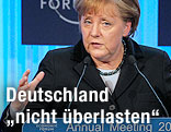 Die deutsche Bundeskanzlerin Angela Merkel w&auml;hrend ihrer Er&ouml;ffnungsrede beim Weltwirtschaftsforum in Davos
