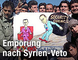 Syrische Demonstranten mit Comic-Plakat