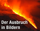 Nachtaufnahme des Feuer speienden Ätna
