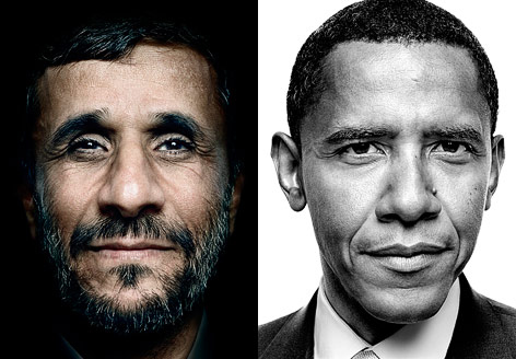Porträt von Mahmoud Ahmadinedschad und Barack Obama