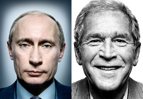 Porträt von Wladimir Putin und George W. Bush