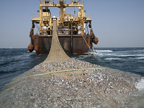 © Greenpeace/Pierre Gleizes Fischkutter mit Netz