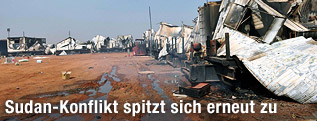 Bild der Zerstörung nach Kämpfen zwischen sudanesischen und südsudanesischen Soldaten bei der ölreichen Grenzstadt Heglig