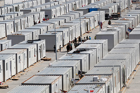 Ein aus aus Containern bestehendes Flüchtlingscamp in der türkischen Provinz Kilis