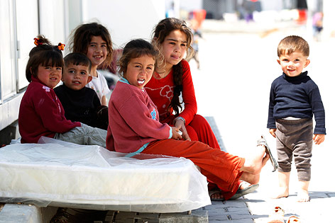 Ein aus aus Containern bestehendes Flüchtlingscamp in der türkischen Provinz Kilis